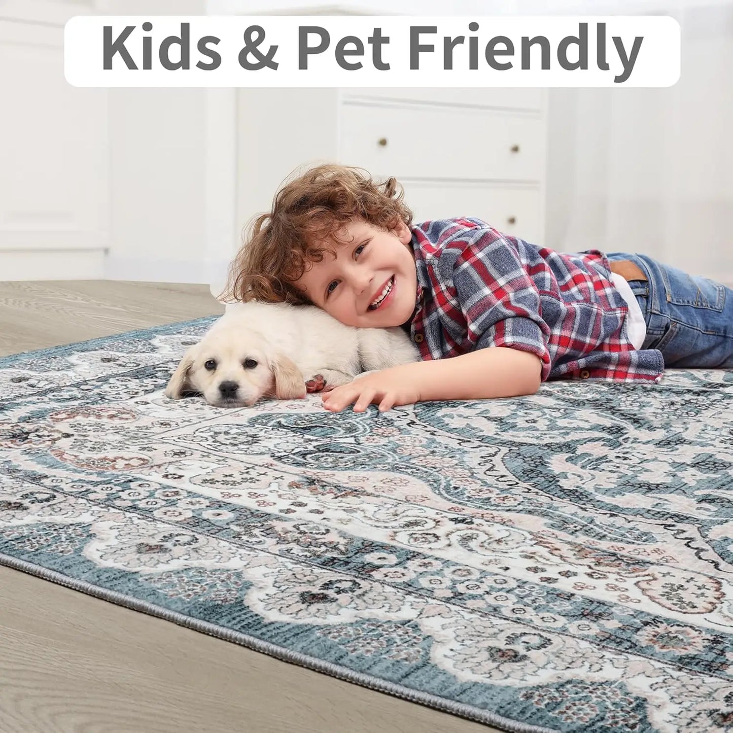 Noahas Machine Washable Vintage Area Rug Non Slip Backing