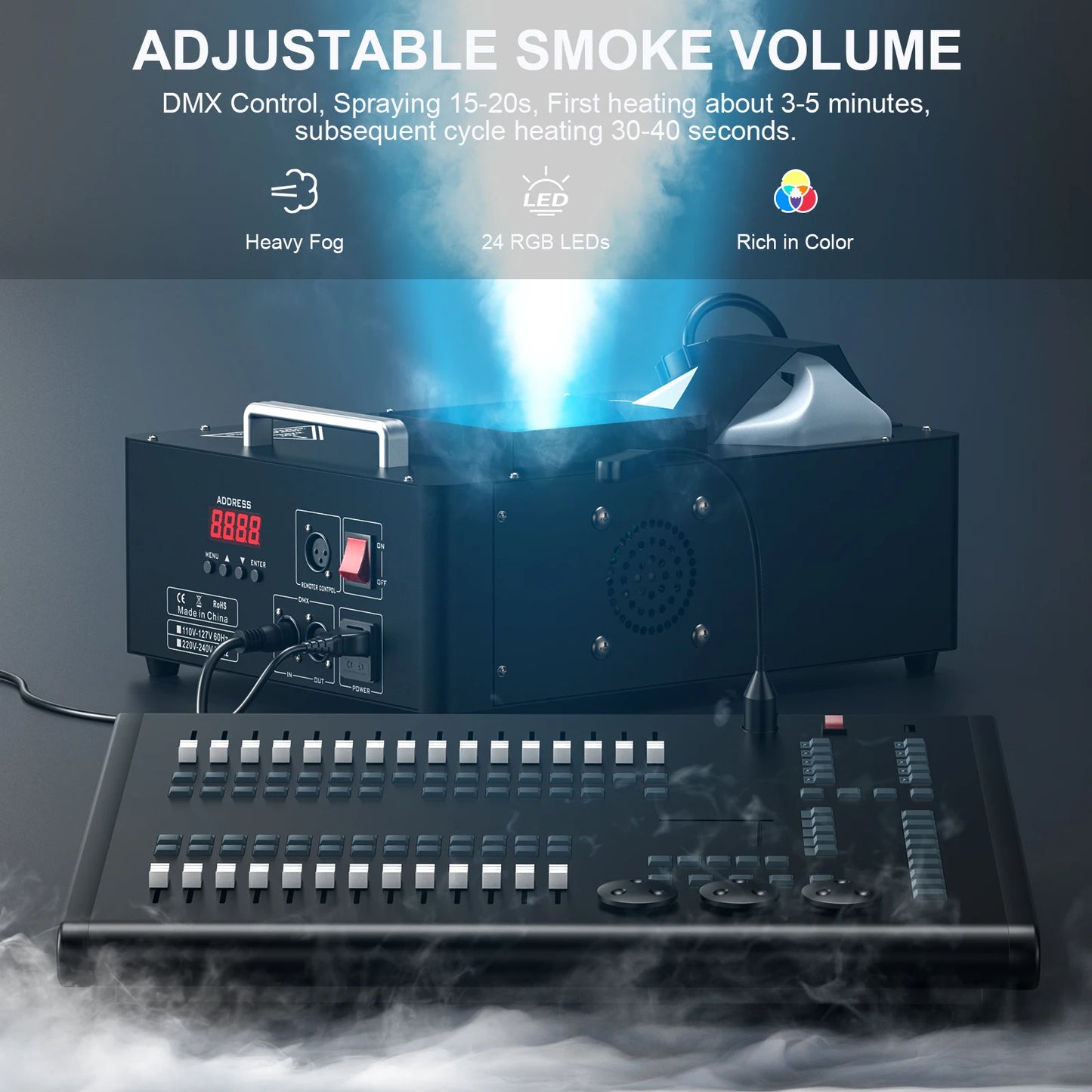 U'King 1500W RGB Fog Machine 3In1 Stage Lighting Effect