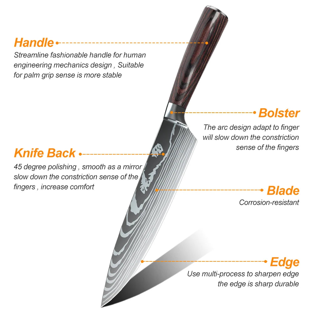 Japanese Kitchen Knives Set High Carbon Damascus Steel 8/10pcs