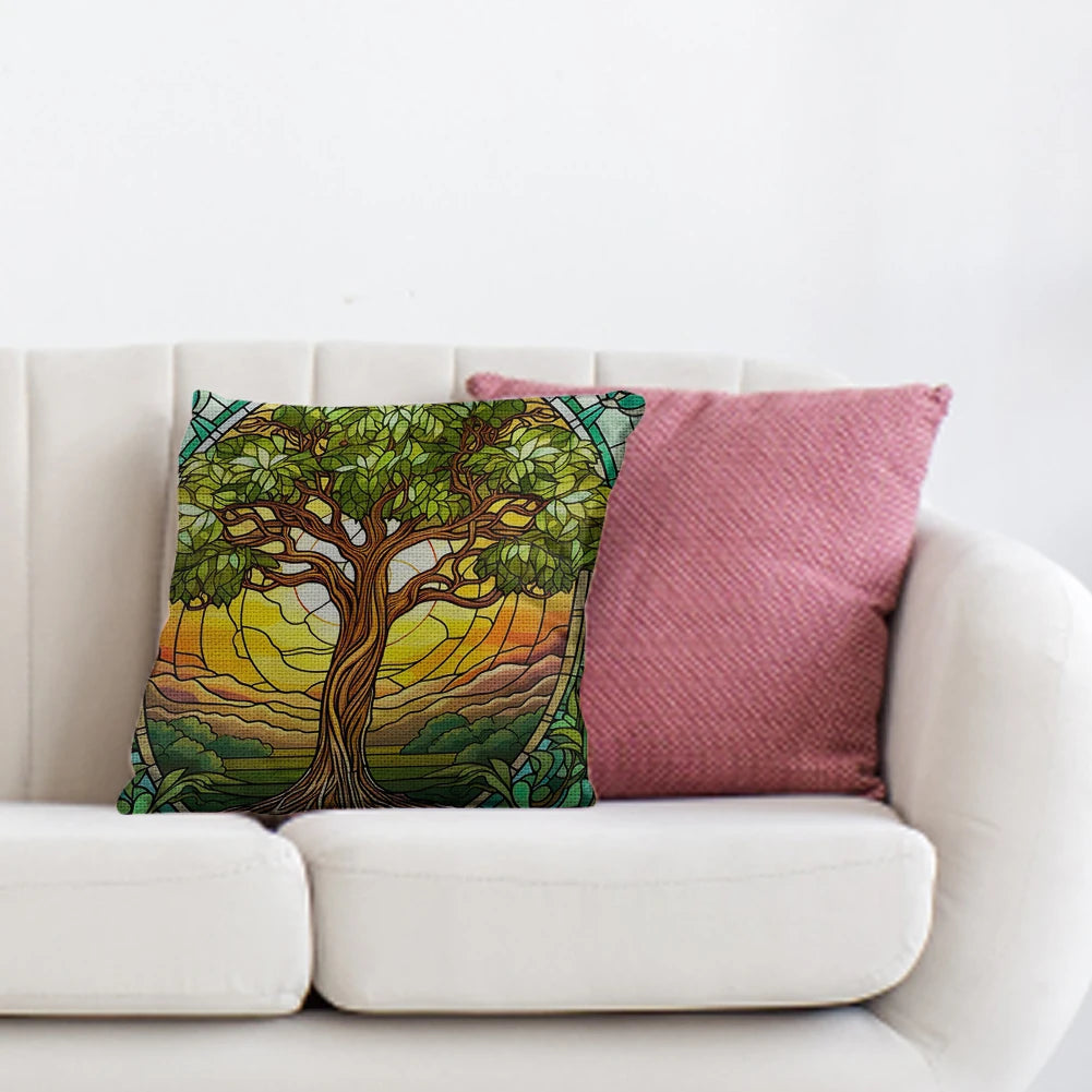 17.72 x 17.72 Inch Tree of Life Cross Stitch Pillow Kit Cotton Cushion Embroidery Kit for Adults and Beginners