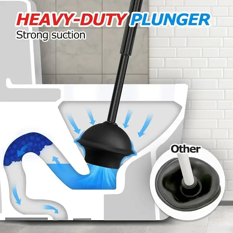 2 in 1 Toilet Plunger and Brush Set with Extended Handle
