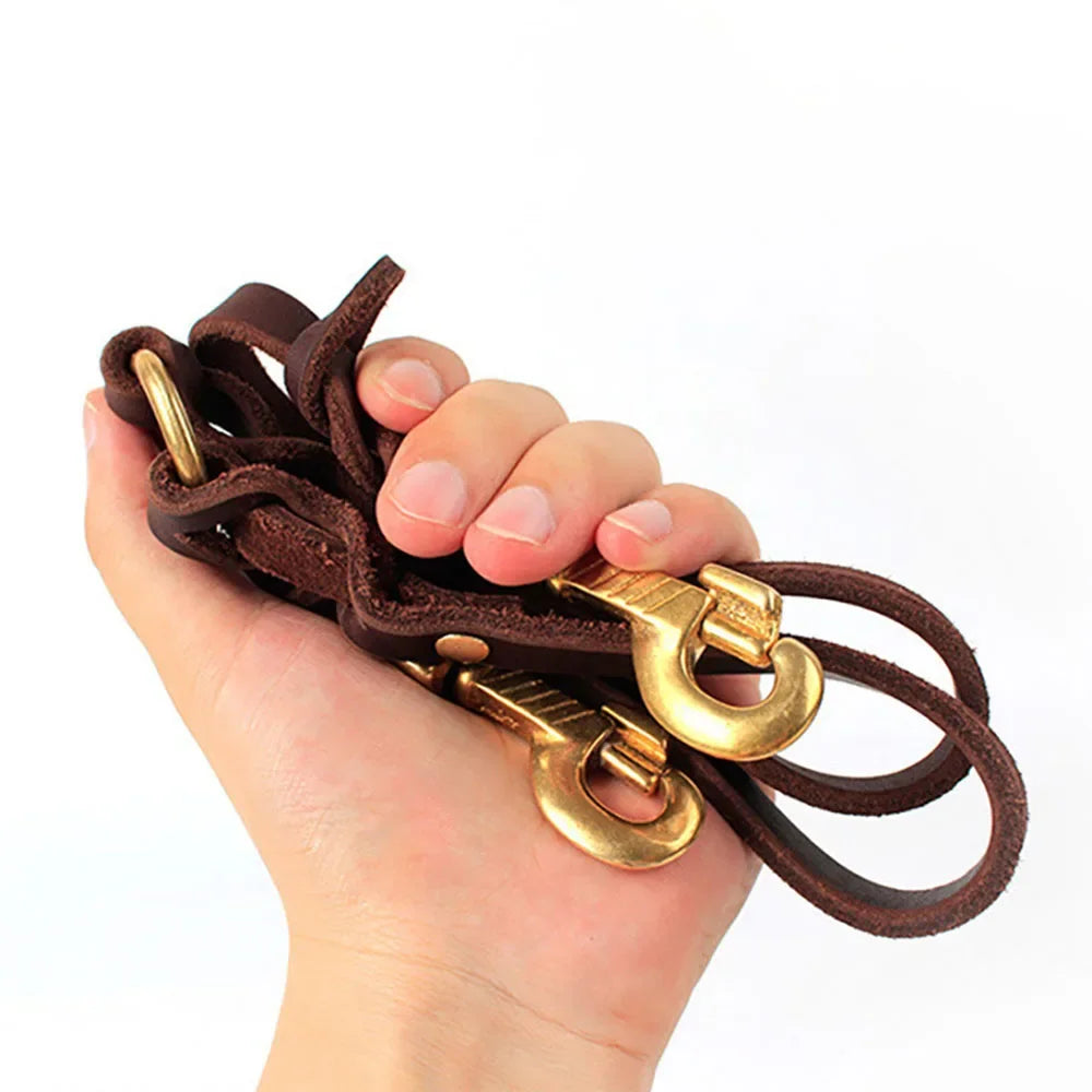 Real Leather Double Dog Leash No Tangle Dual Coupler