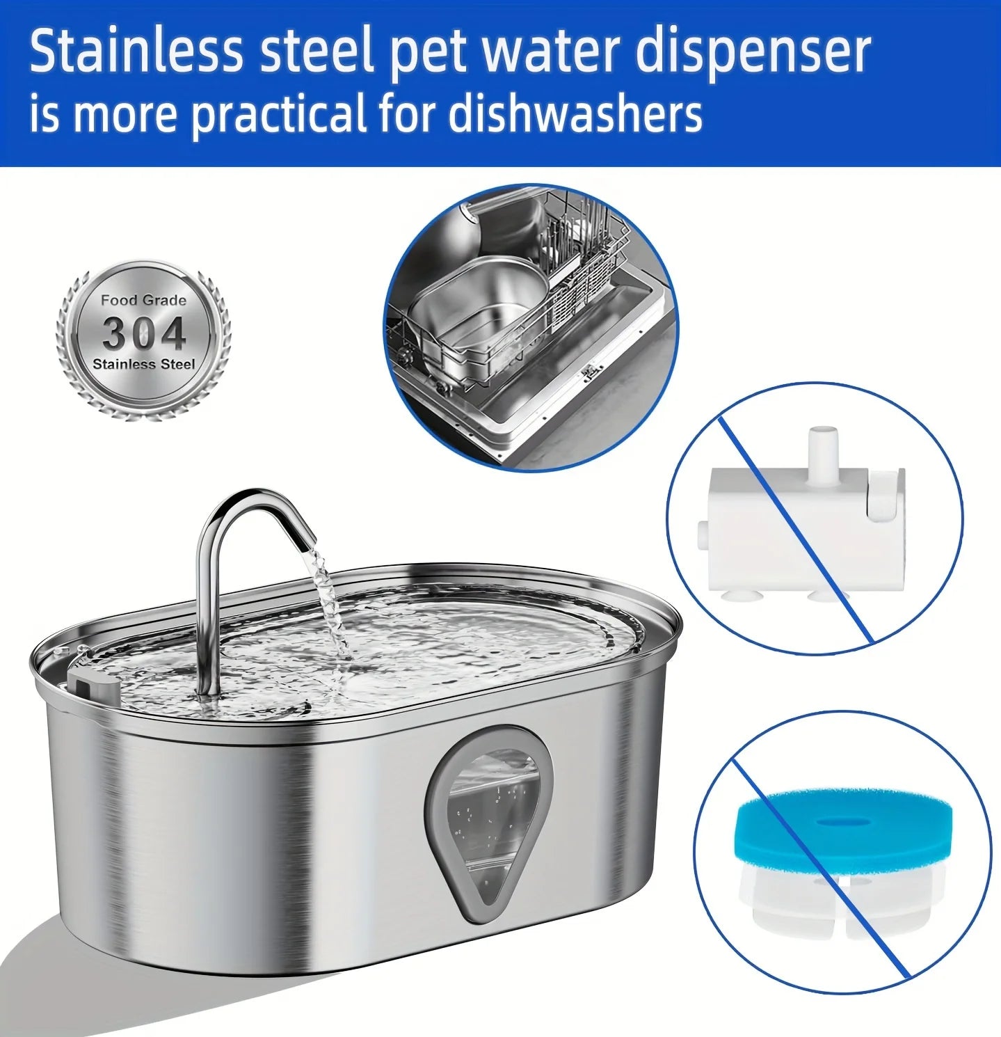 Automatic 3.5L Stainless Steel Cat Water Dispenser with LED Light