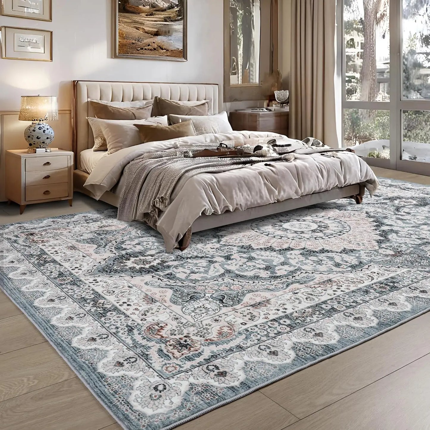 Noahas Machine Washable Vintage Area Rug Non Slip Backing