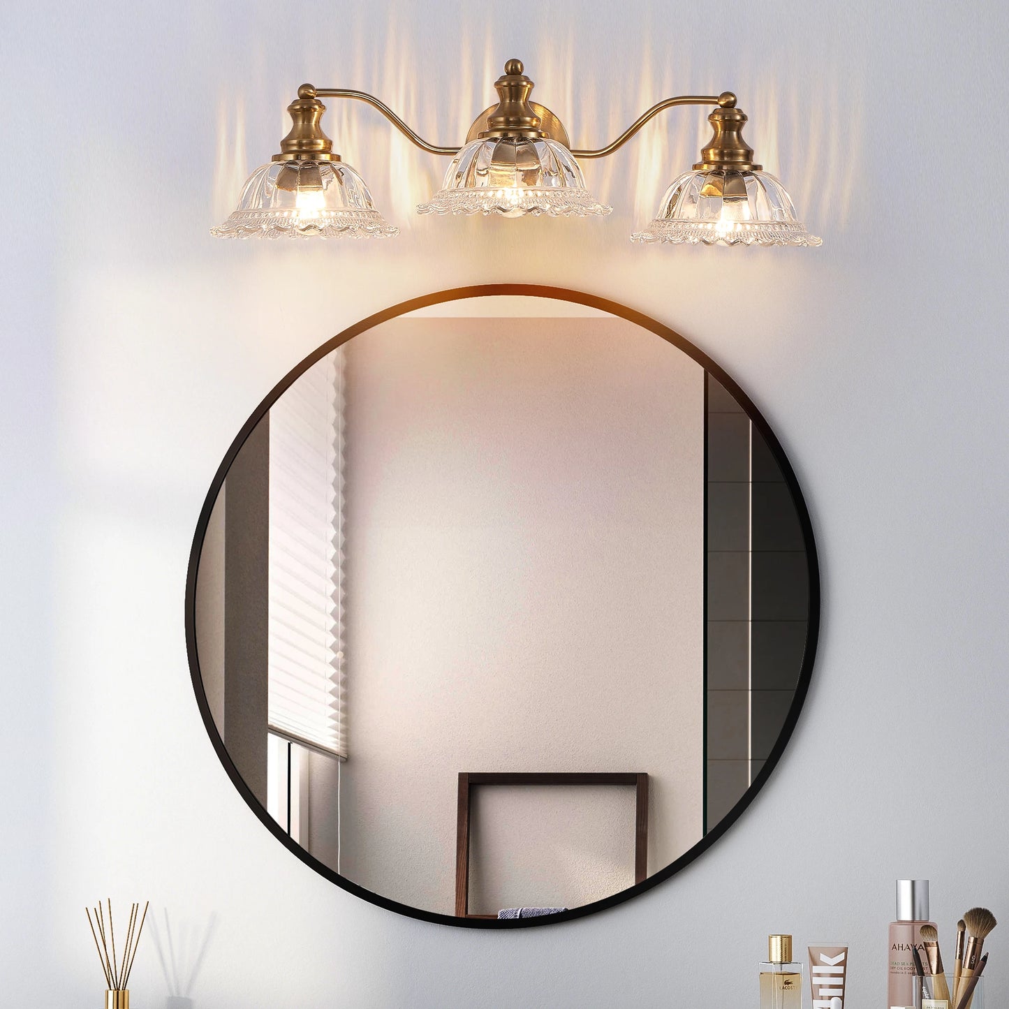 ARLGSITE Vintage 3 Light Vanity Wall Sconce Iron Glass