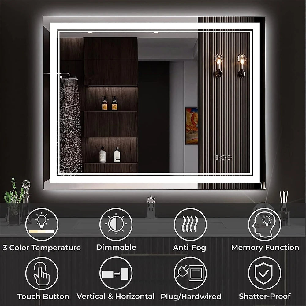 Wisfor LED Backlit Bathroom Mirror Dimmable Vanity Wall