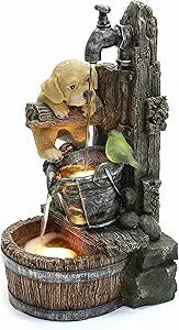 LuxenHome 30 Inch Resin Outdoor Water Fountain with LED Lights