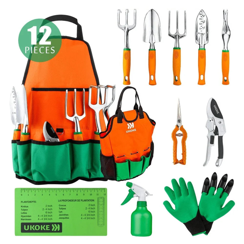 XMSJ 12 Piece Aluminum Garden Tools Set with Tote Bag
