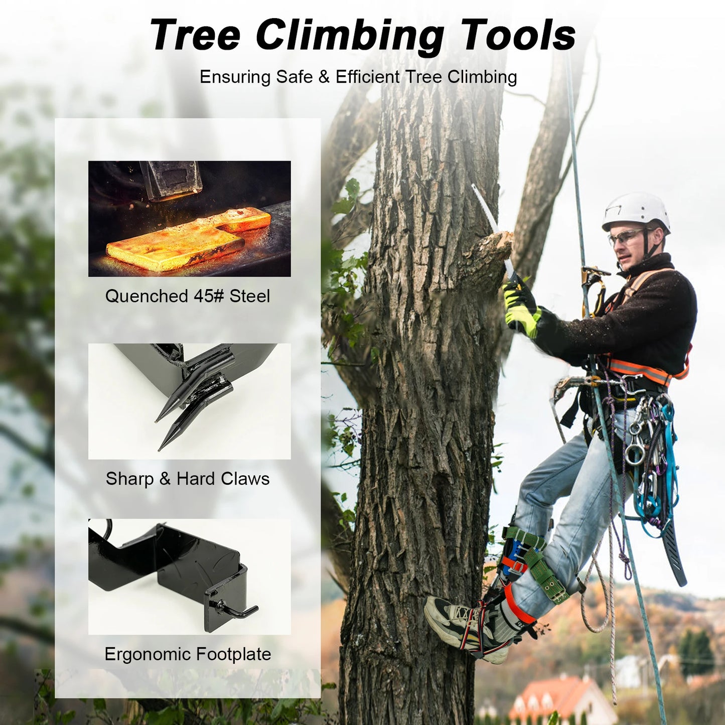 Portable Tree Climbing Spike Set With Safety Straps