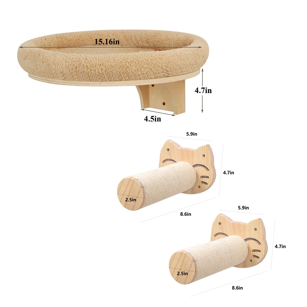 PETRAVELCN Cat Wall Mounted Wooden Climbing Ladder Hammock