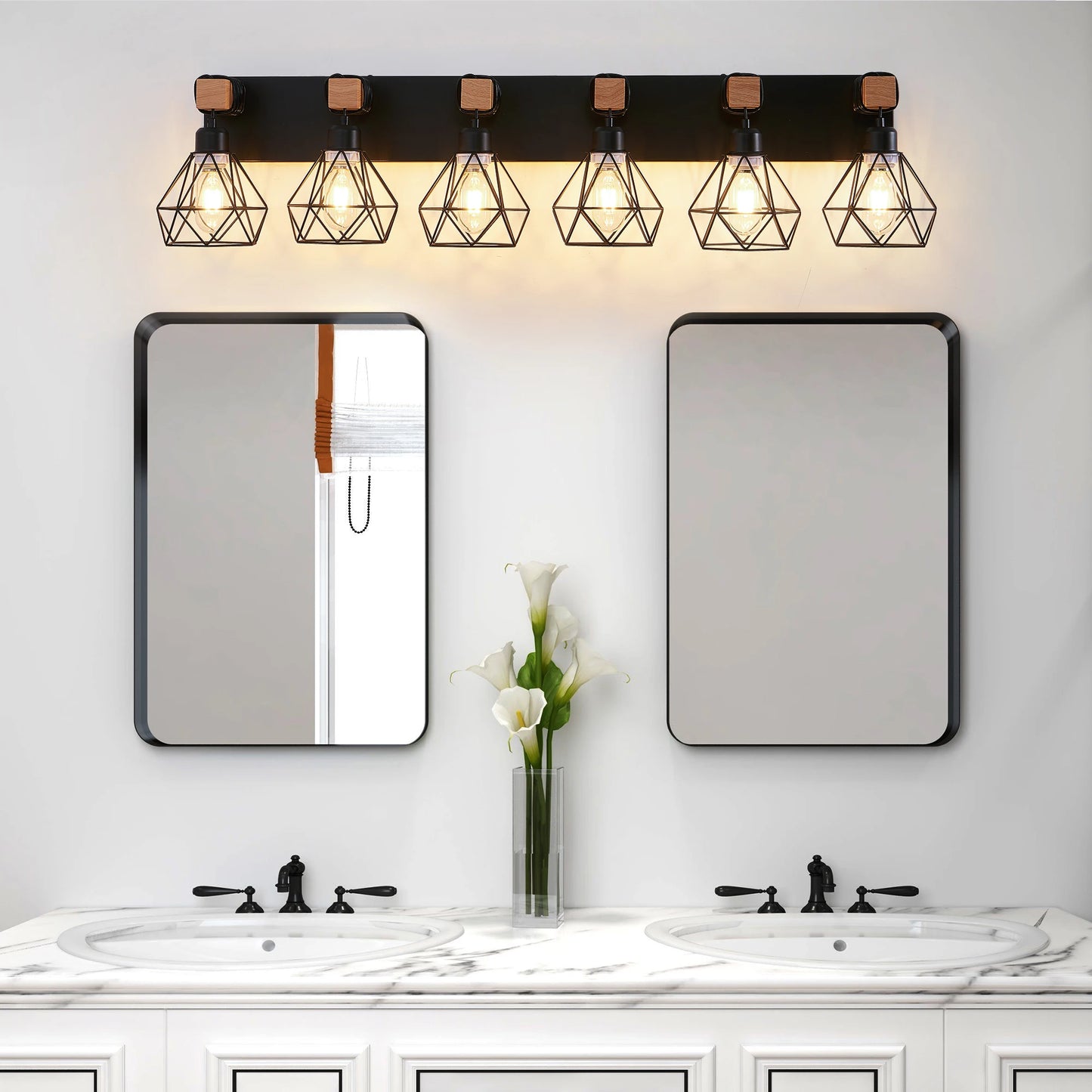 Vanity Wall Light Cage Farmhouse Geometric Iron E26 Socket