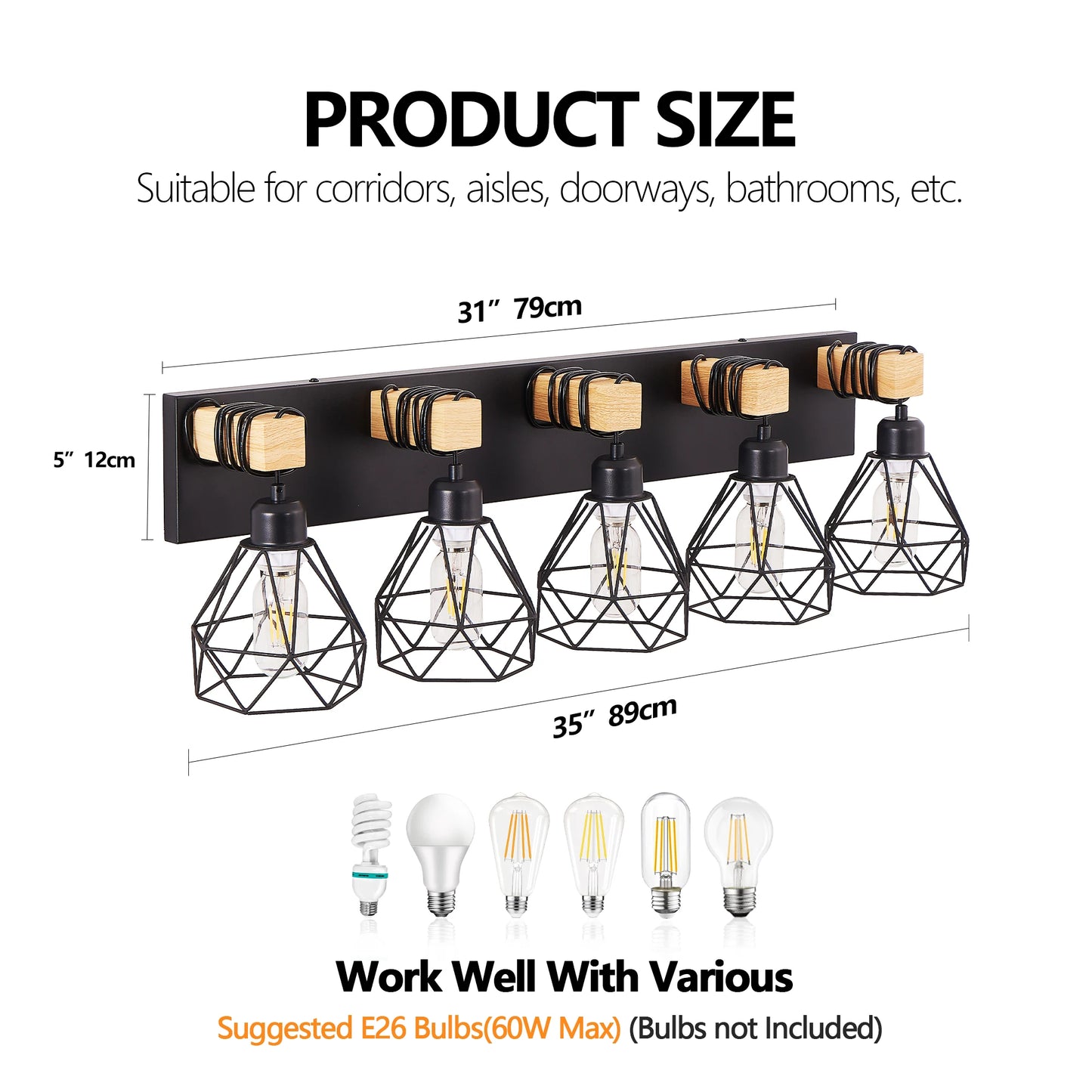Vanity Wall Light Cage Farmhouse Geometric Iron E26 Socket