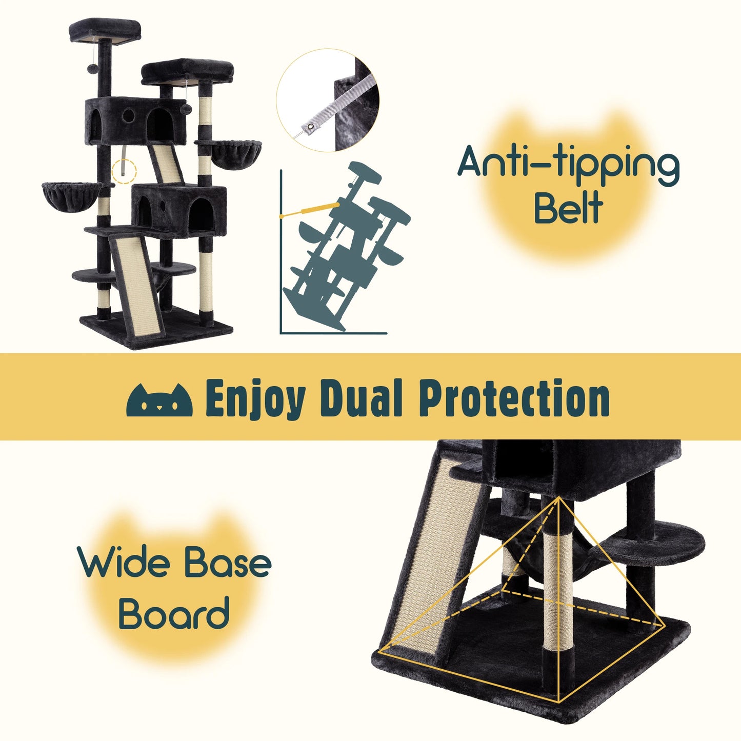 Hoomic 65 Inch Multi Level Large Cat Tree Tower Cozy Plush Cat Perches Cat Condo with Baskets Sisal Scratching Post