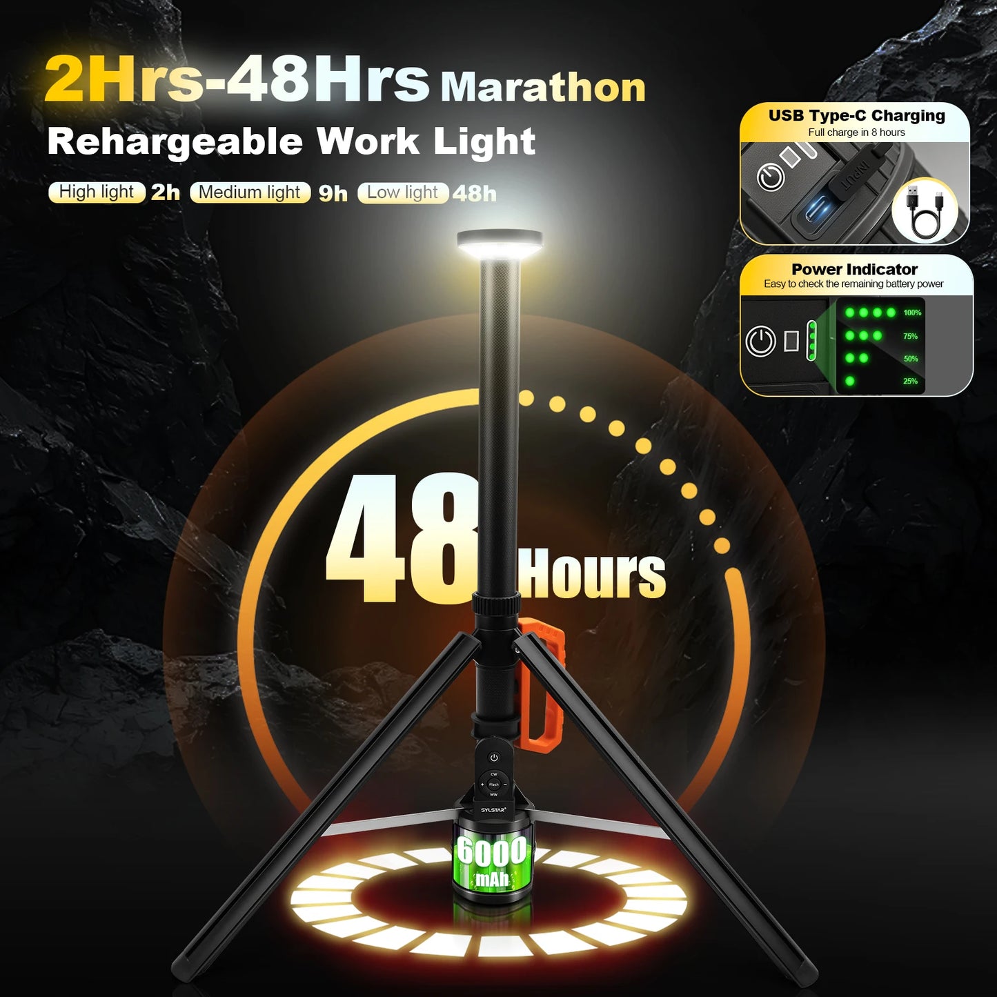 Rechargeable 360 Degree Work Light With Remote Telescopic