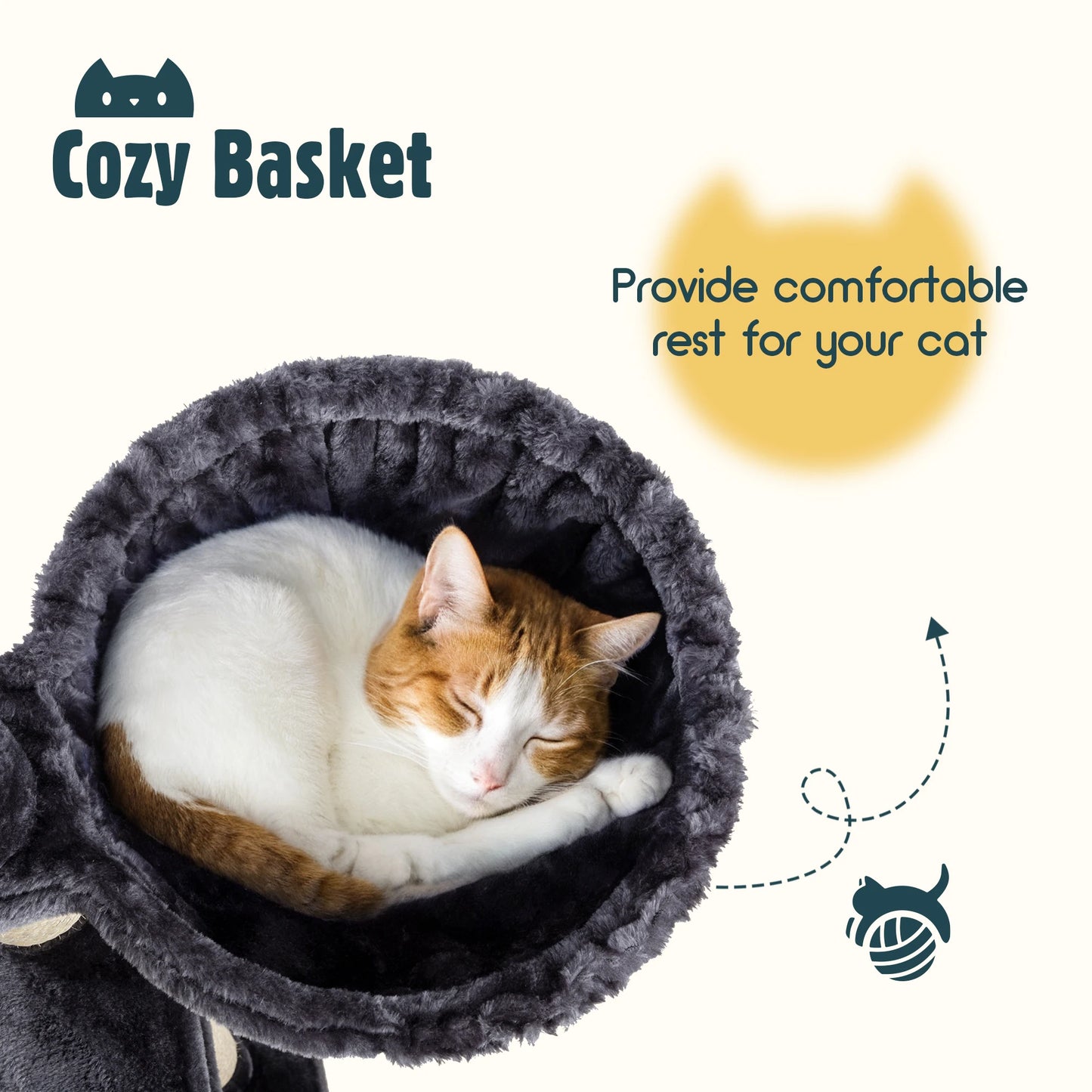 Hoomic 65 Inch Multi Level Large Cat Tree Tower Cozy Plush Cat Perches Cat Condo with Baskets Sisal Scratching Post