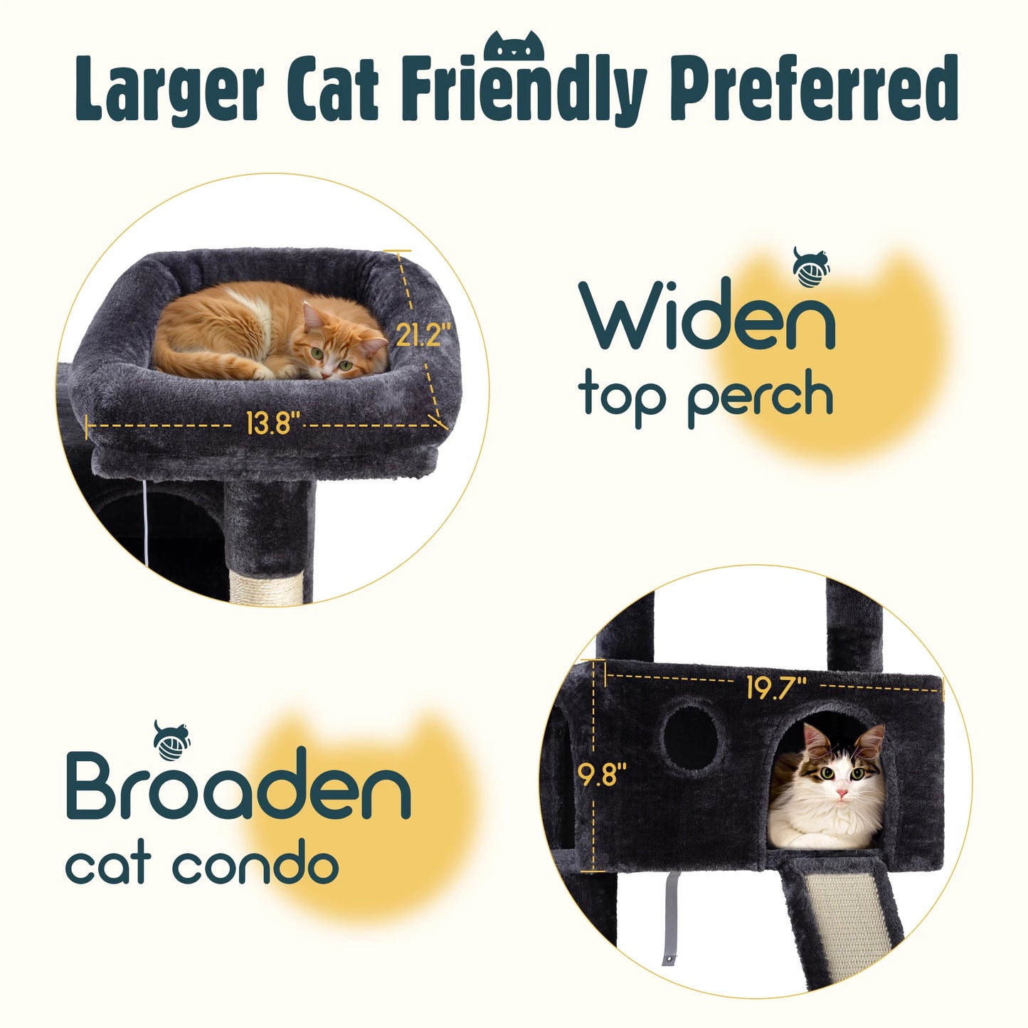 Hoomic 65 Inch Multi Level Large Cat Tree Tower Cozy Plush Cat Perches Cat Condo with Baskets Sisal Scratching Post