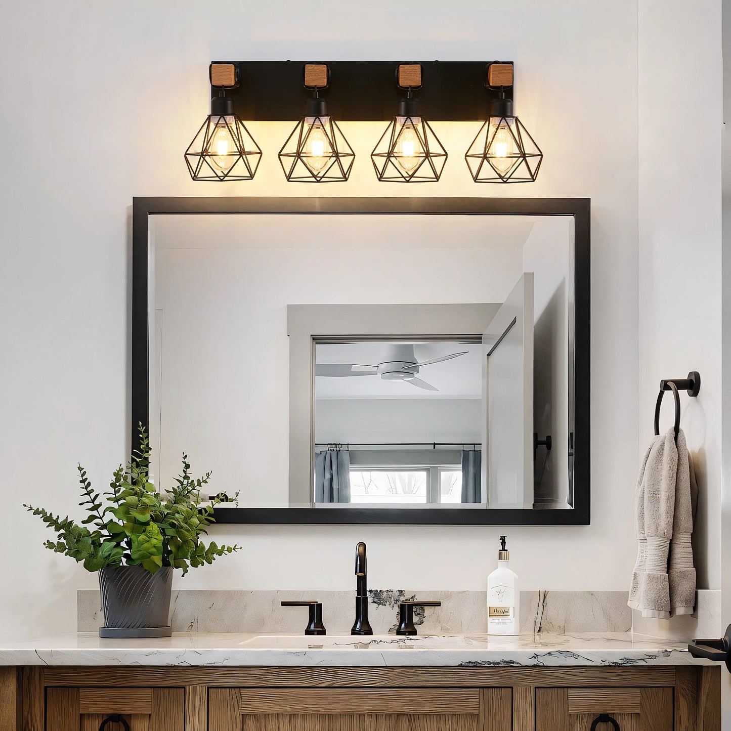 Vanity Wall Light Cage Farmhouse Geometric Iron E26 Socket