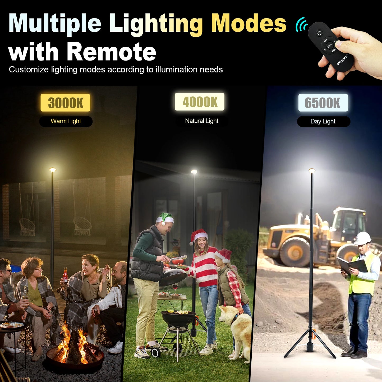Rechargeable 360 Degree Work Light With Remote Telescopic