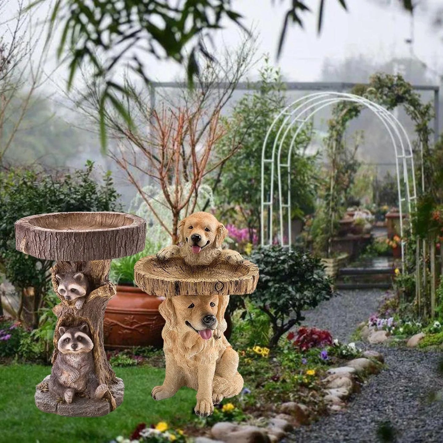 Origin Resin Wild Bird Feeder Raccoon Dog Statue Outdoor