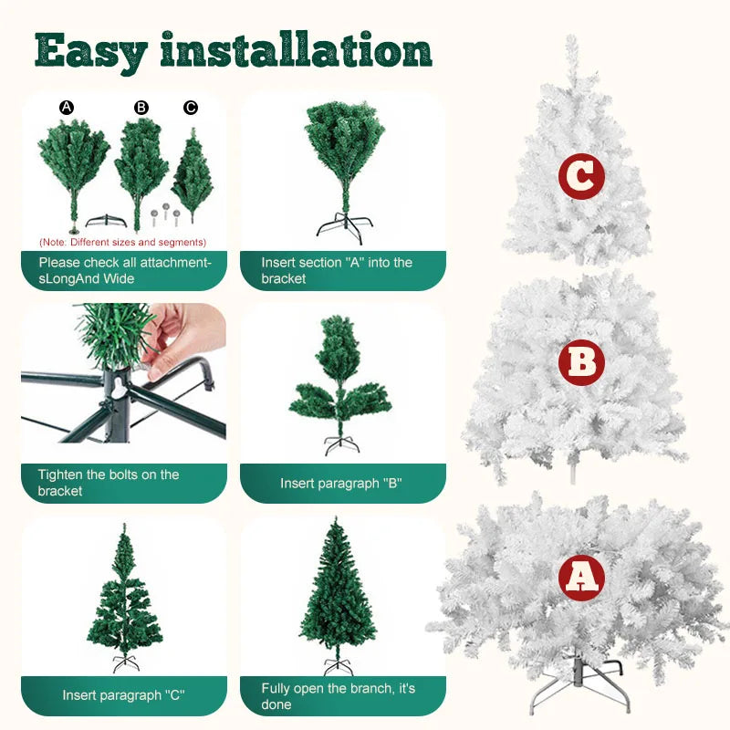 Pre-Lit Christmas Tree With Metal Base 1000 PVC Branches