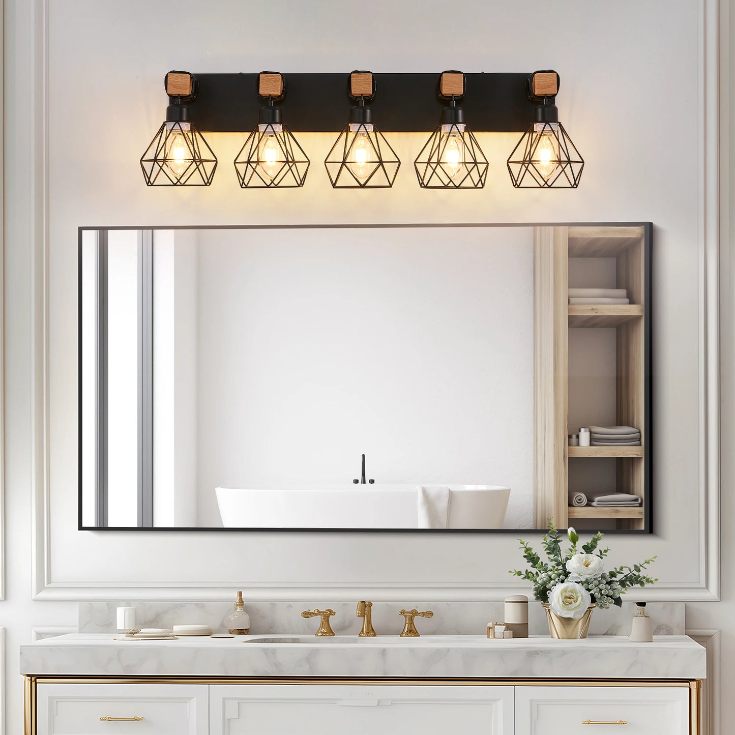Vanity Wall Light Cage Farmhouse Geometric Iron E26 Socket
