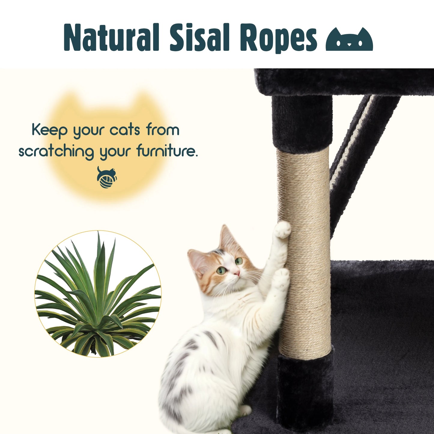 Hoomic 65 Inch Multi Level Large Cat Tree Tower Cozy Plush Cat Perches Cat Condo with Baskets Sisal Scratching Post