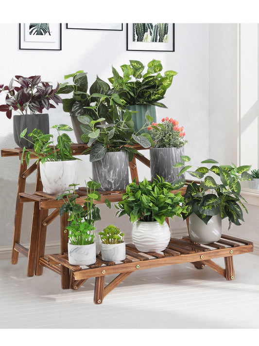 3 Tier Wood Ladder Shelf Plant Stand for Indoor and Outdoor Use