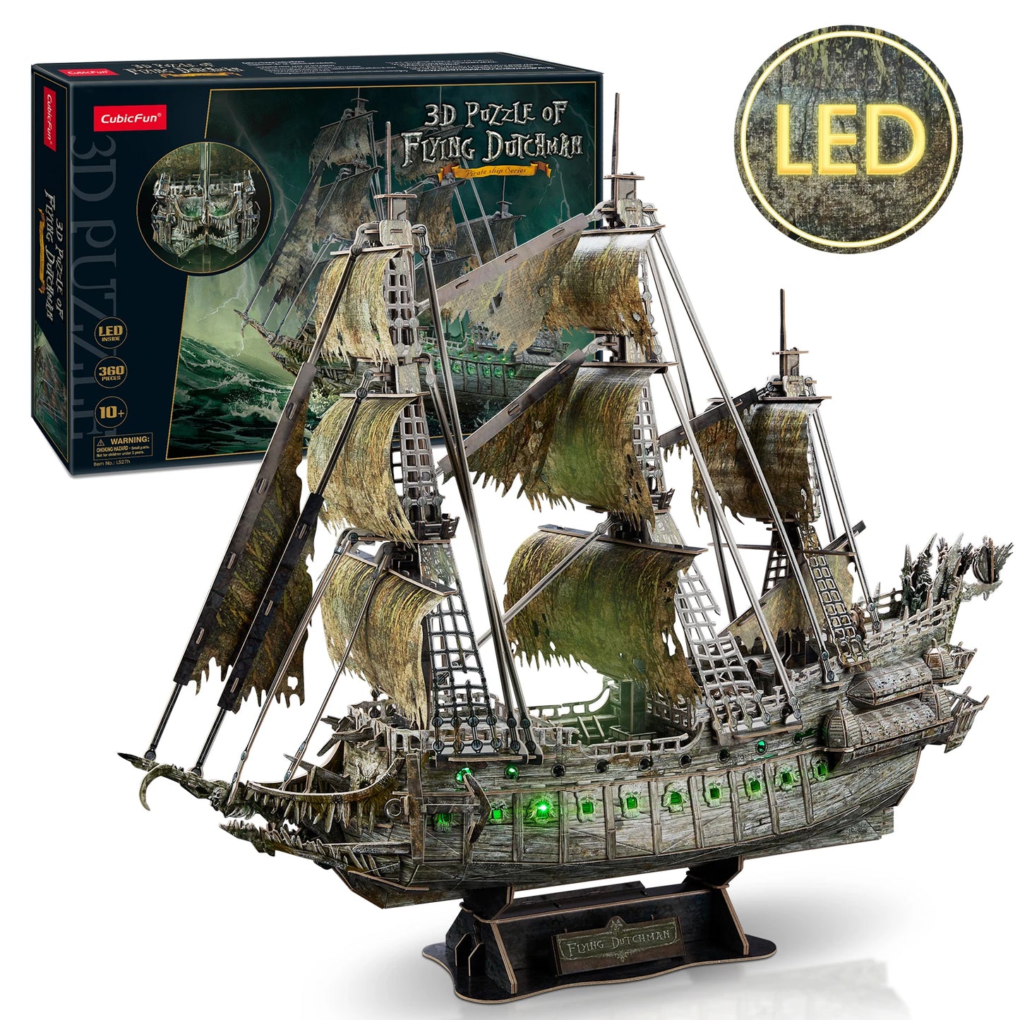 CubicFun Green LED Flying Dutchman 3D Pirate Ship Puzzle Model