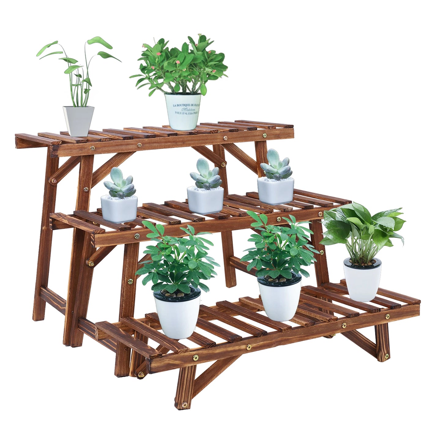 3 Tier Wood Ladder Shelf Plant Stand for Indoor and Outdoor Use