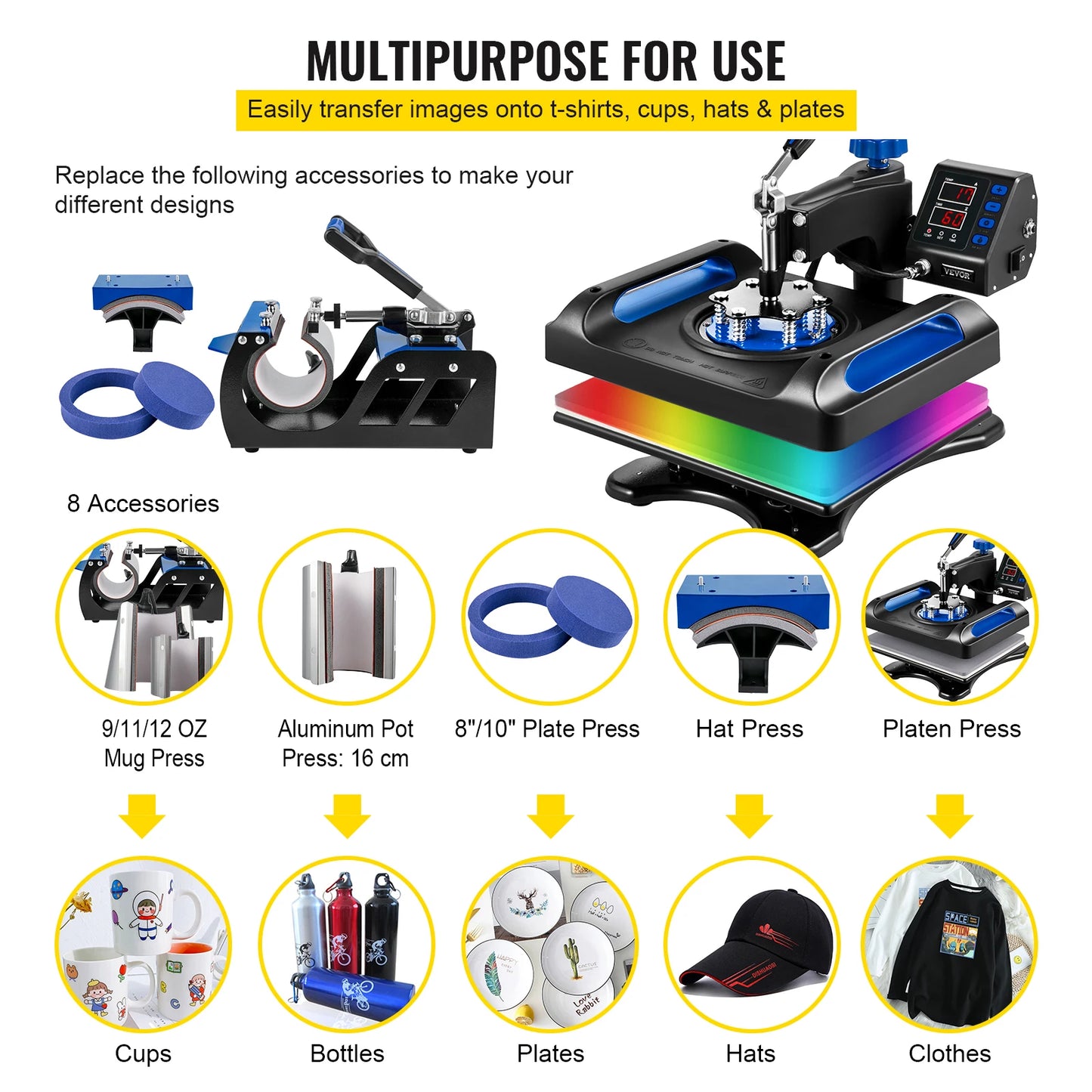SucceBuy 5 In 1 Multifunctional Heat Press Sublimation