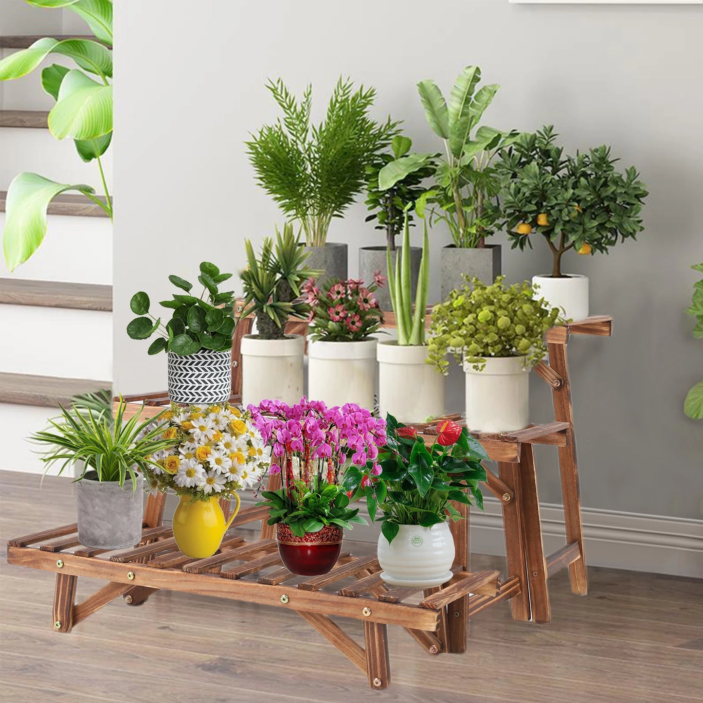 3 Tier Wood Ladder Shelf Plant Stand for Indoor and Outdoor Use