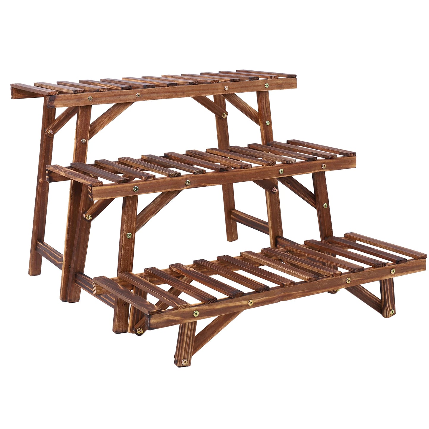 3 Tier Wood Ladder Shelf Plant Stand for Indoor and Outdoor Use
