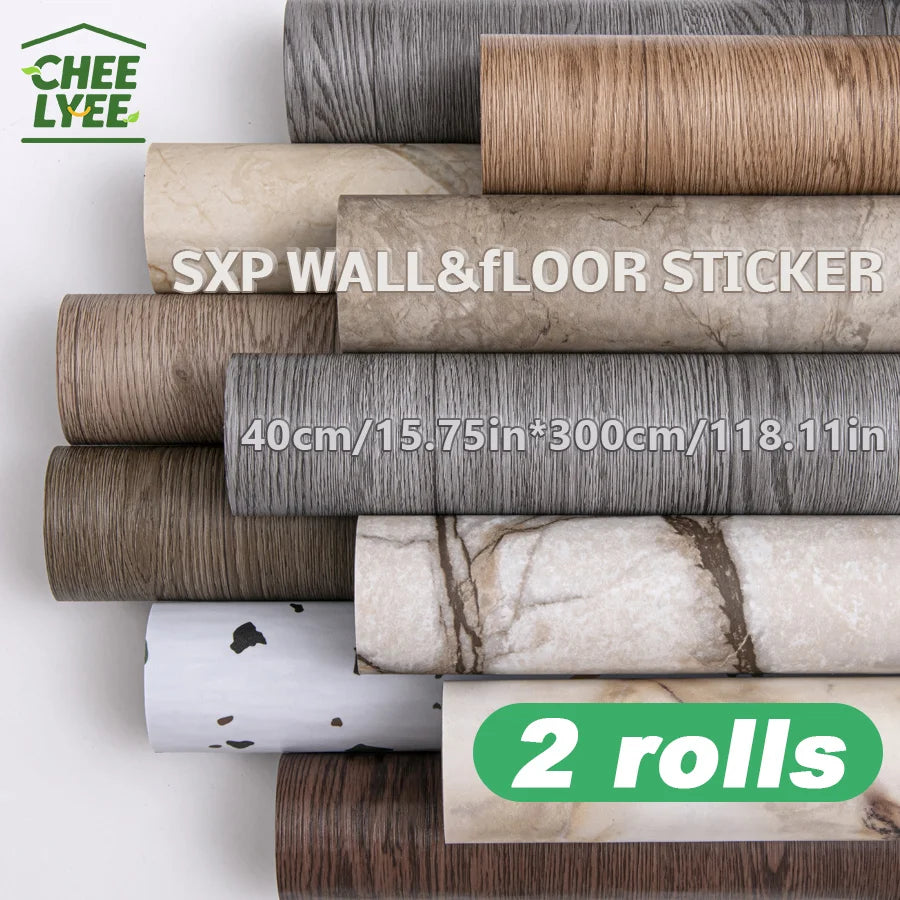 2 Rolls Self Adhesive Wall Floor Sticker Wood Grain Marble