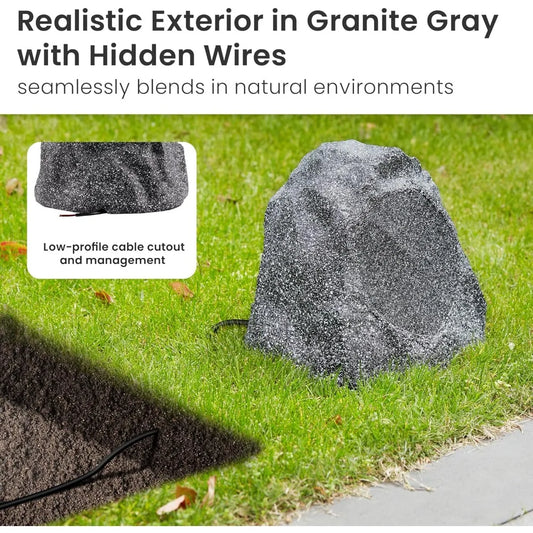 Granite Grey Outdoor Rock Speaker Set for Deck and Garden