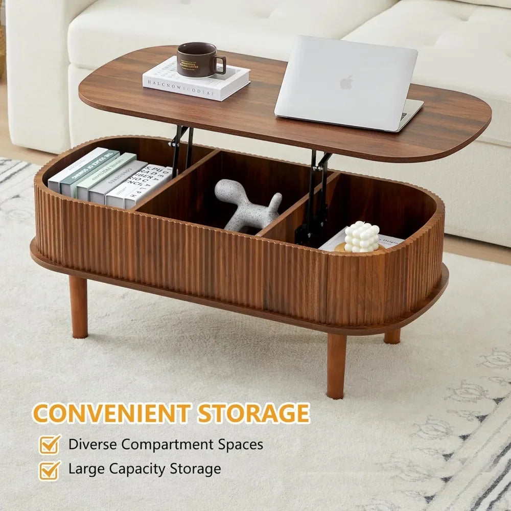 Fluted Lift Top Coffee Table with Hidden Compartment