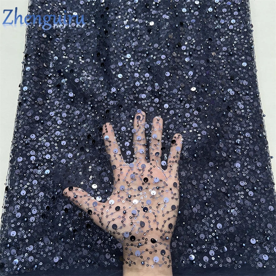 High Quality Silver Sequins Tulle Lace Fabric for Bridal Wear