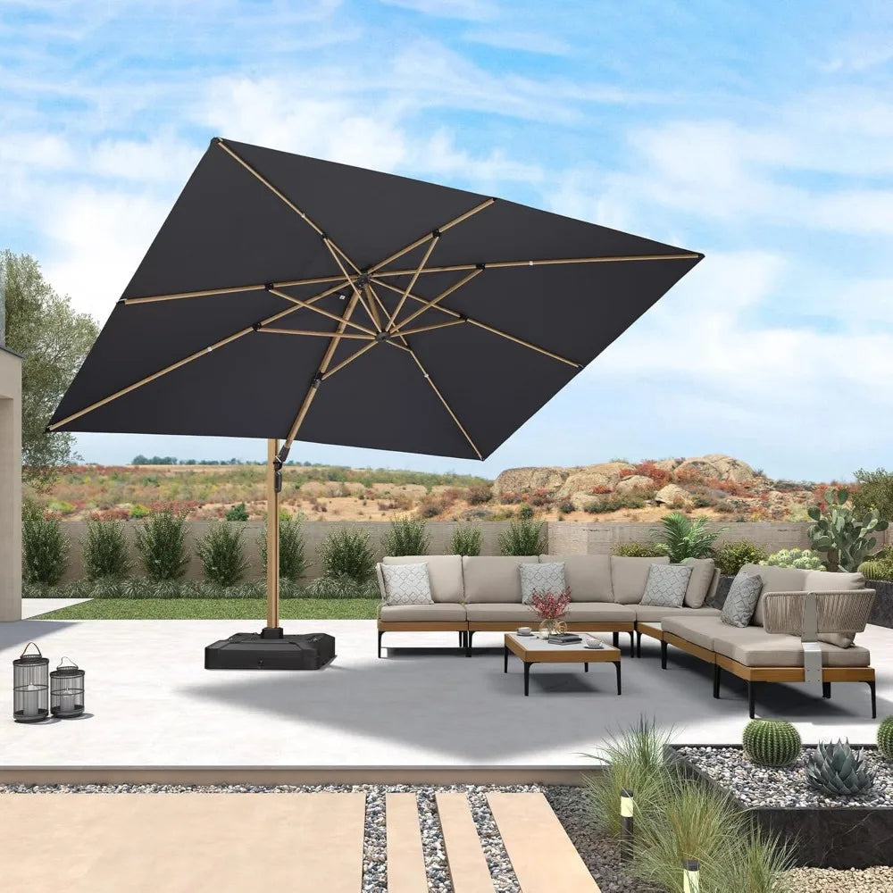 Teak Finished Aluminum Cantilever Umbrella Windproof Patio