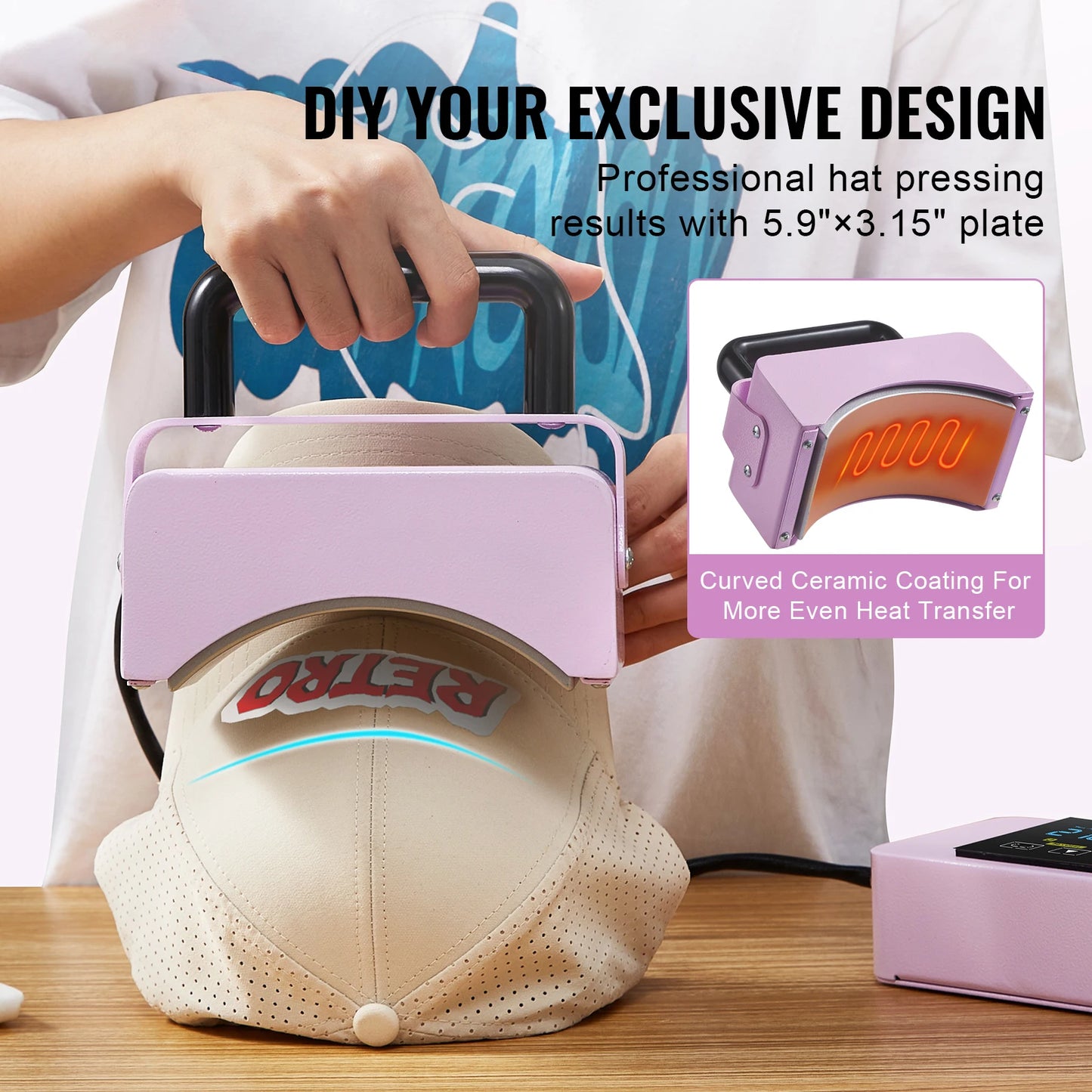 SucceBuy Hat Press Machine for Caps Safety Base Enhanced