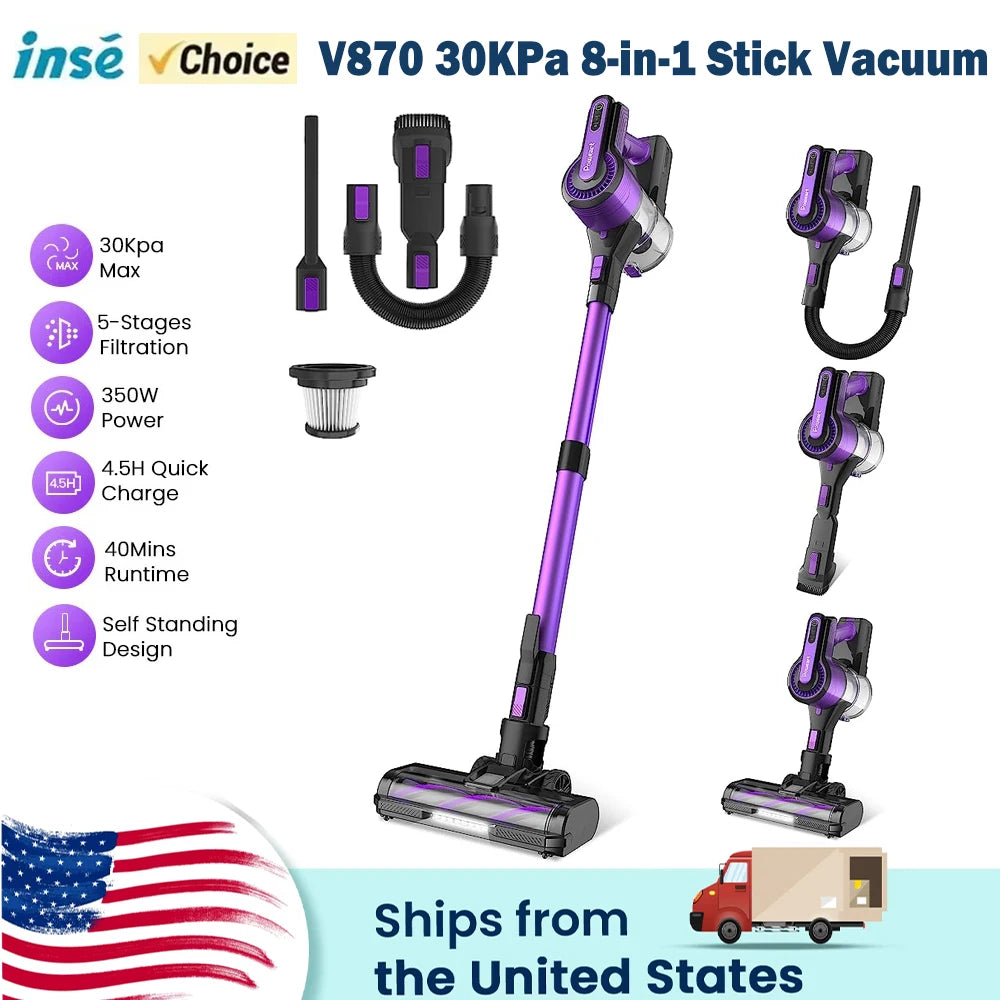 INSE V870 Cordless Vacuum Cleaner 30KPa 8In1 Long Runtime