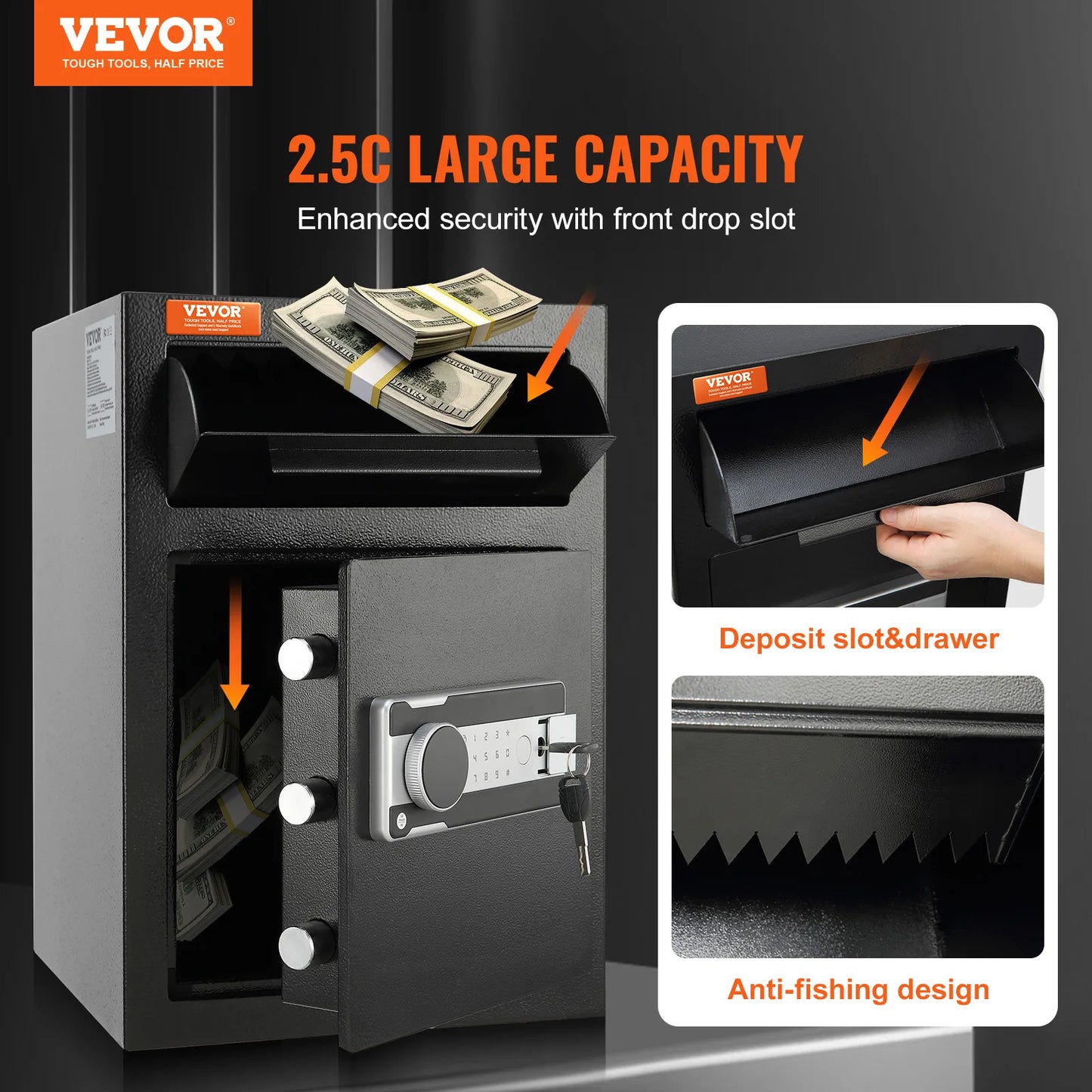 VEVOR 1.7 Cubic Foot Electronic Deposit Safe with Drop Slot