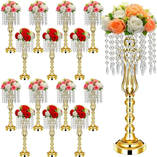 16 Pcs Wedding Centerpieces with Chandelier Crystal Tall Flower Vases for Party Home Decoration