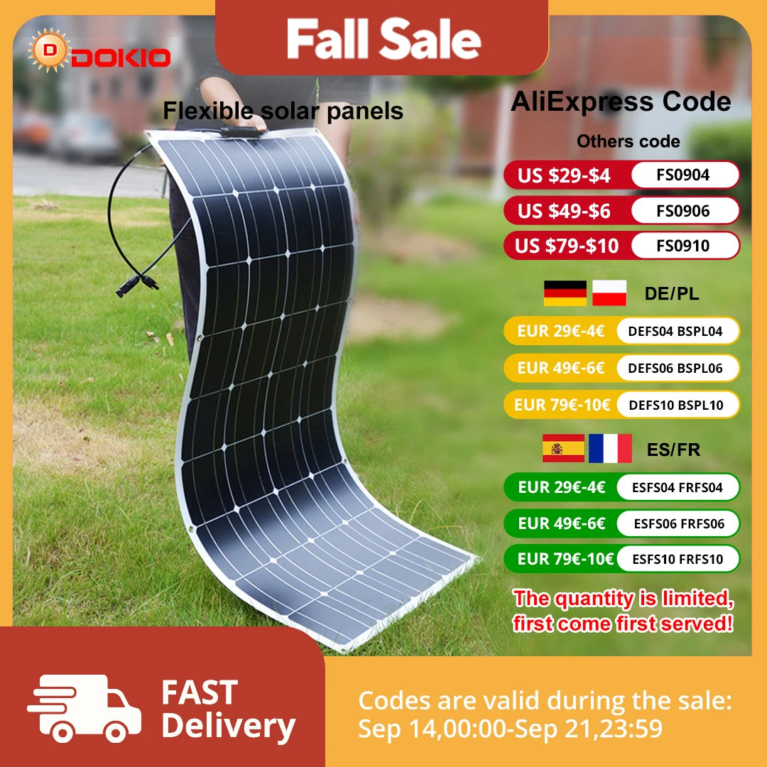DOKIO Flexible 100W Monocrystalline Solar Panel for Camping