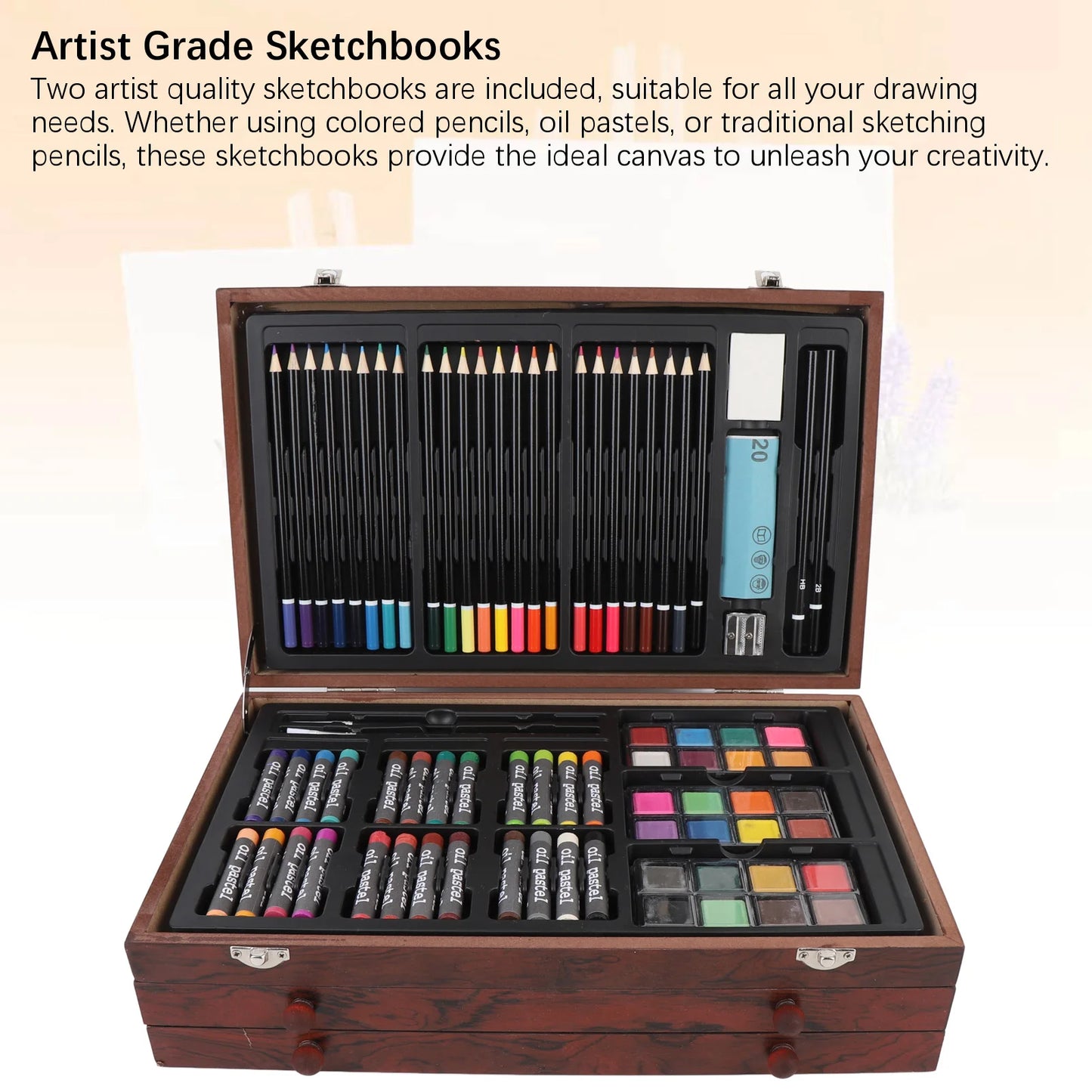 Handle 142 Piece Painting And Drawing Kit In Wood Box