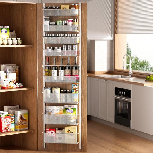 8 Tier Pantry Door Organizer Shelves Metal Hanging and Wall Mount Spice Rack Organizer Pantry Door Organization for Kitchen Storage