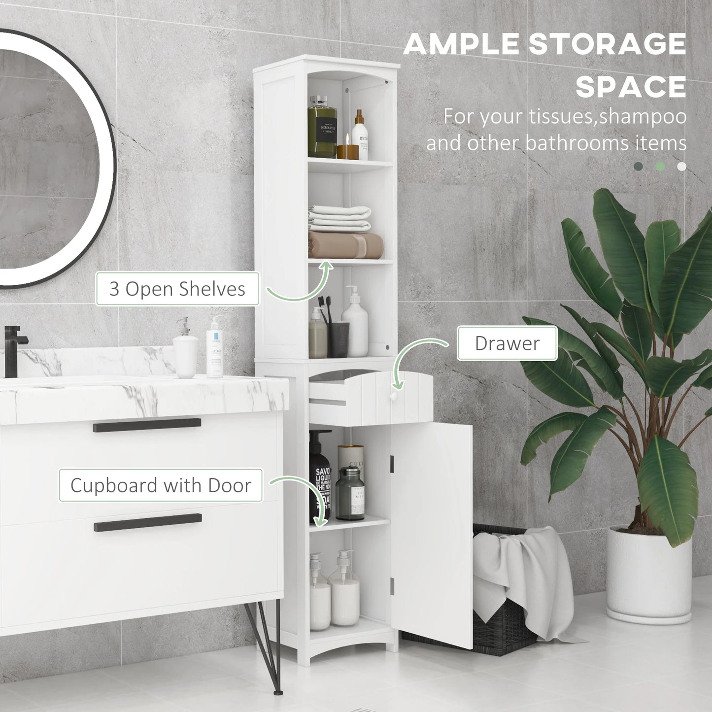 Homcom Modern Bathroom Storage Cabinet with 3-Tier Shelves