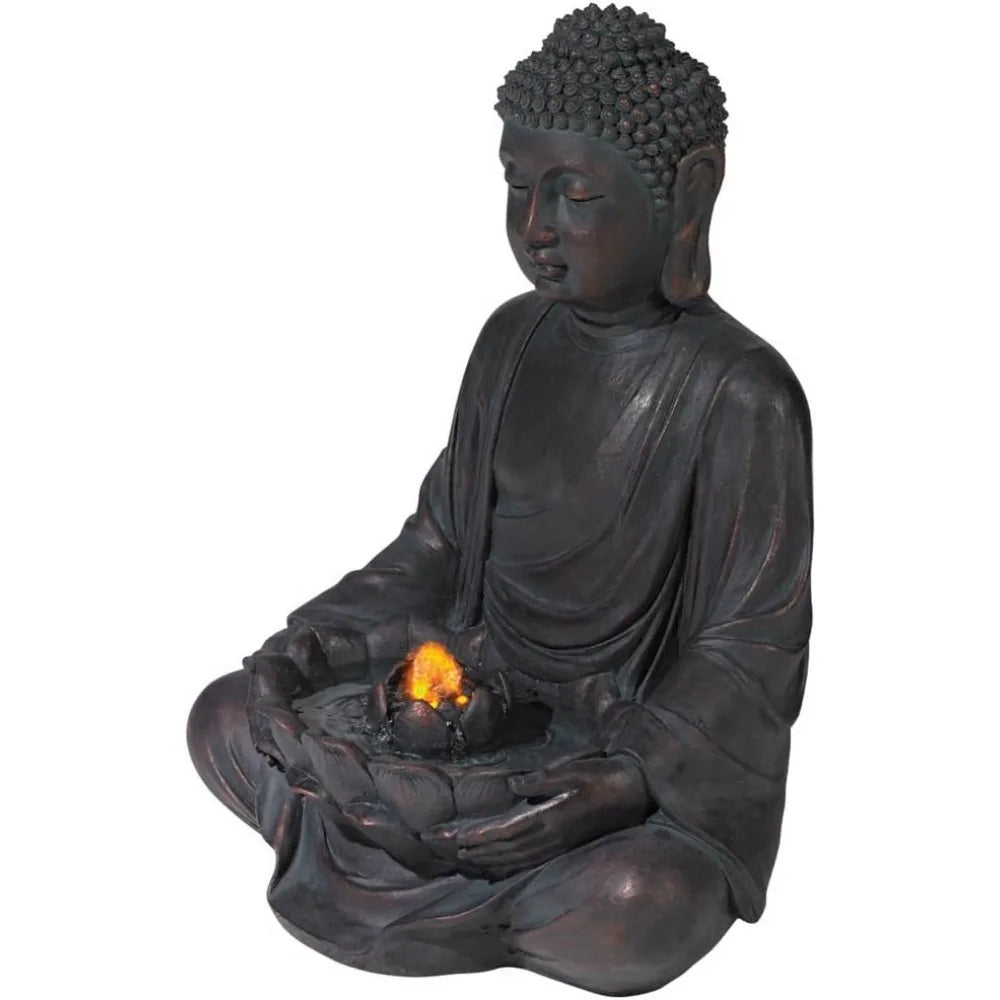 Meditating Buddha 24 Inch Zen Indoor Outdoor Resin Fountain