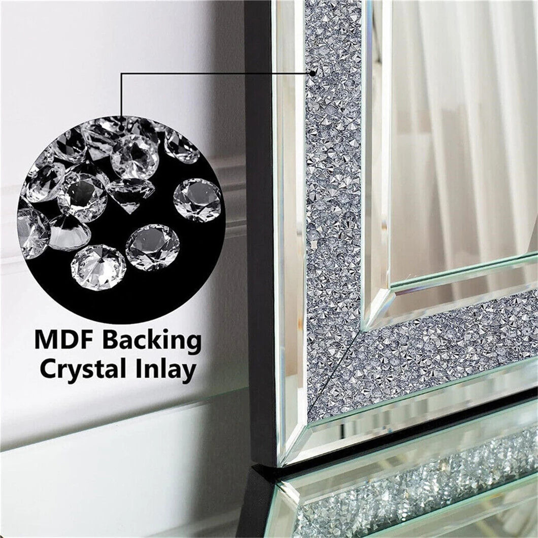 BORWARTH Crushed Diamond Bevelled Wall Mirror Silver Frame