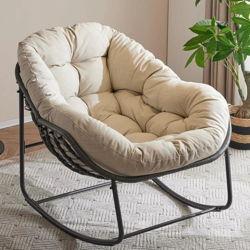 Outdoor Papasan Chair Rocking Patio Egg Chair Rattan Lounge