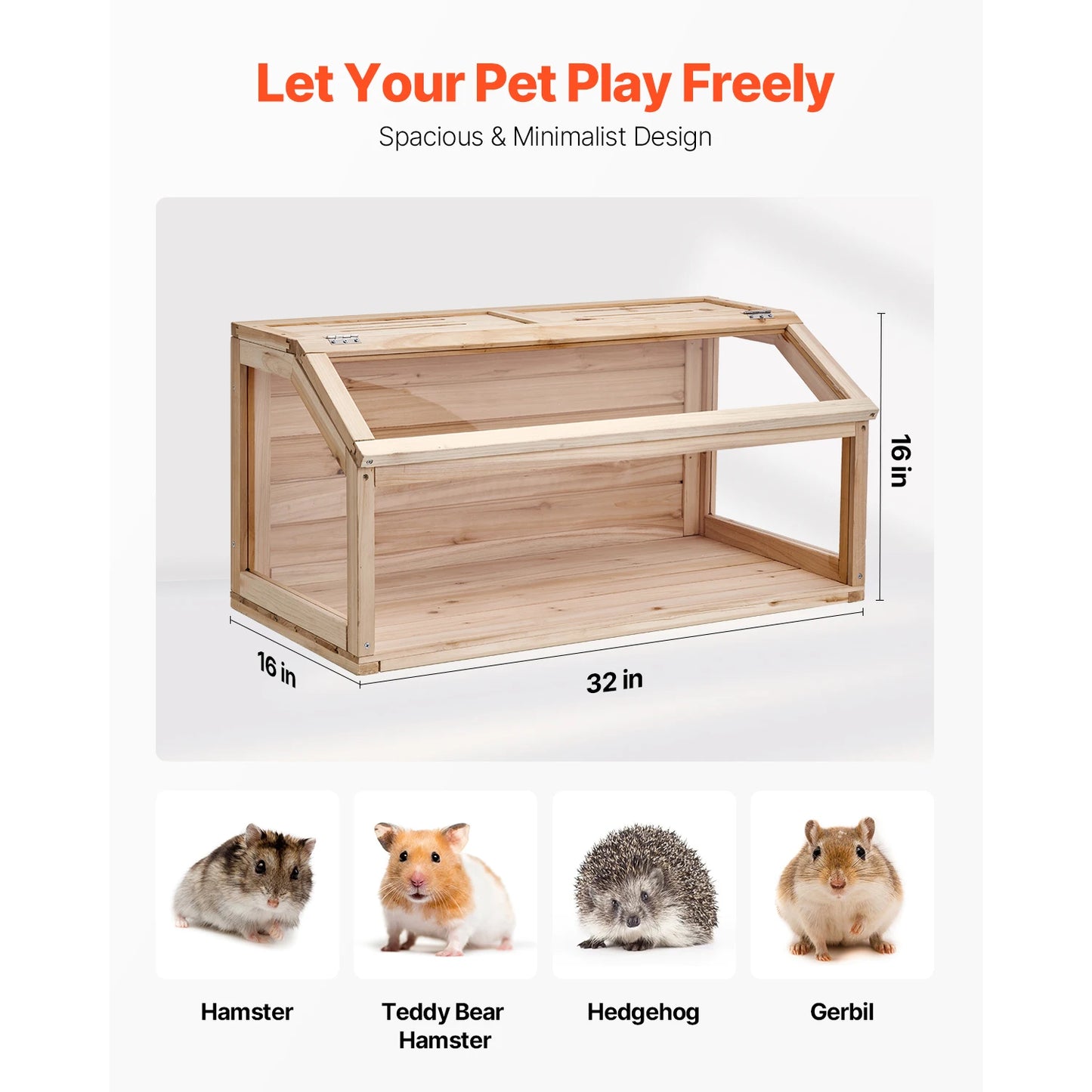 SucceBuy Wooden Hamster Cage 270 Degree Viewing Habitat