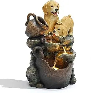 LuxenHome 30 Inch Resin Outdoor Water Fountain with LED Lights